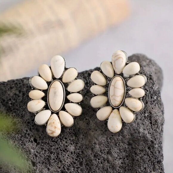 Curated by Megan Jewelry - NEW - Vintage Style - Western Geometric White howlite Stud Earrings